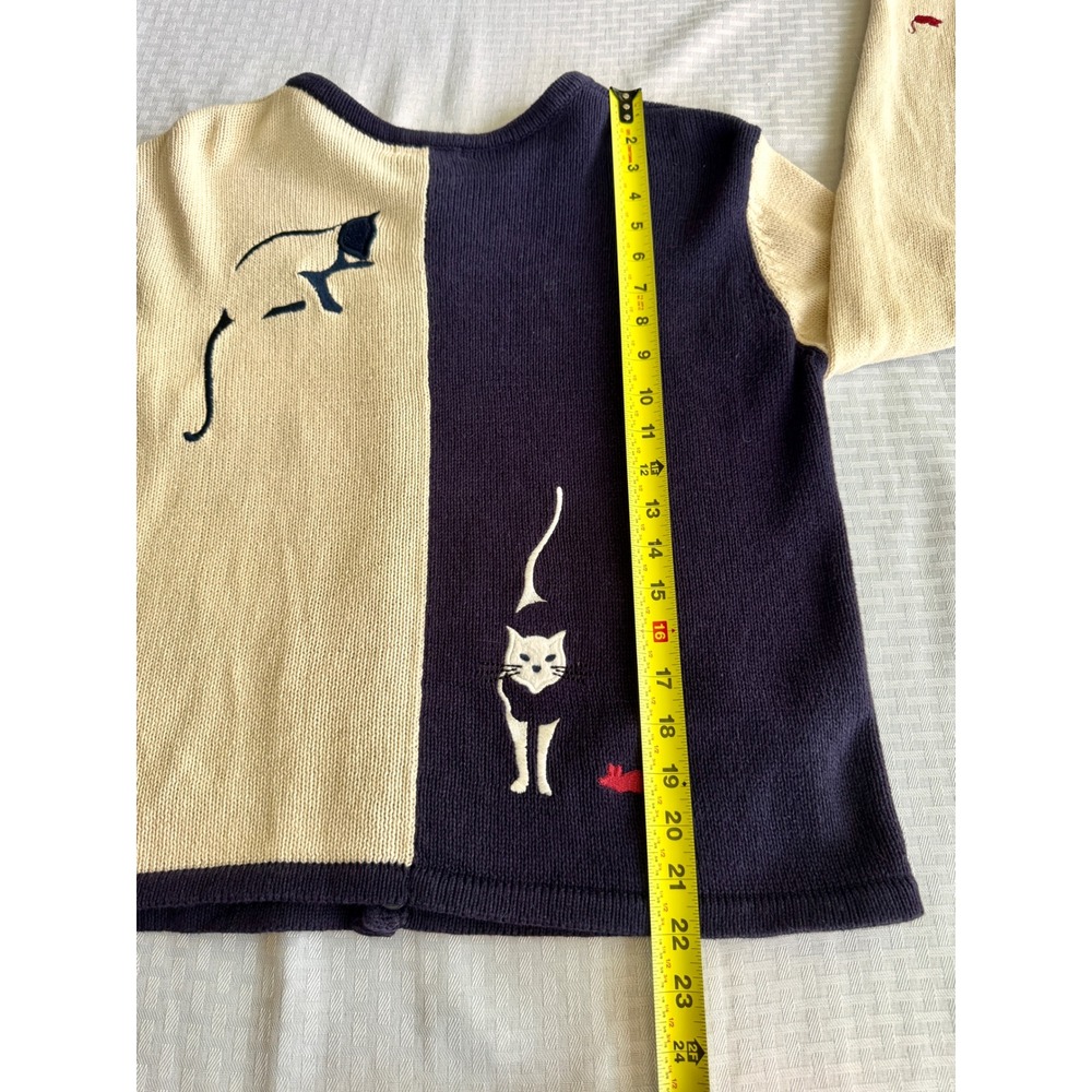 Christopher & Banks Cat Cardigan Navy Cream Embroidered Knit Sweater Medium 2003 - Picture 4 of 16